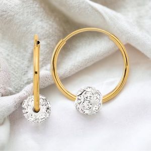 14k Yellow Gold Polished Crystal and Resin Bead Endless Hoop Earrings